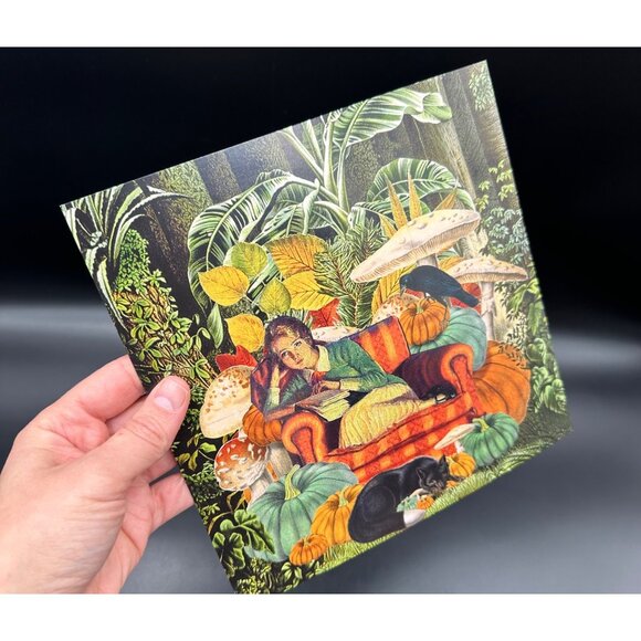 Surreal Art Print By Bev Acton Halloween Pumpkin Black Cat Mushroom 8 In by 8 In - Picture 5 of 7